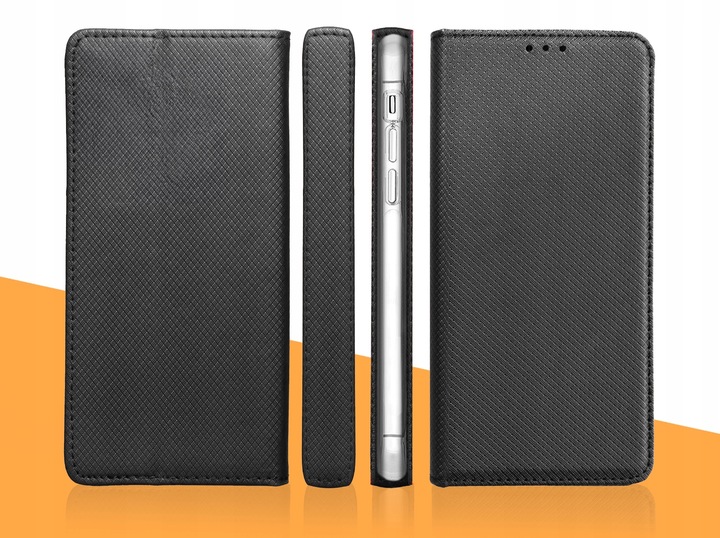 ETUI Z KLAPKĄ DO Motorola Moto G04 / G24 / E14 CZARNE ZAMYKANE + SZKŁO 9H