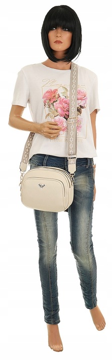 Torebka Damska Skóra Pojemna Listonoszka na Ramę Miejska Modna YD9743 Beige