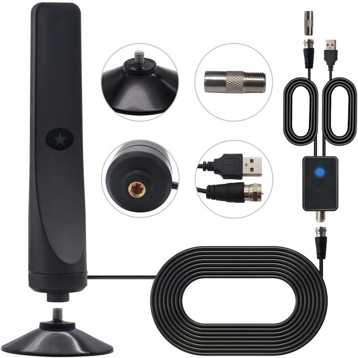 MAŁA CYFROWA ANTENA TV TELEWIZYJNA WEWNĘTRZNA DVB-T2 WZMACNIACZ SYGNAŁU