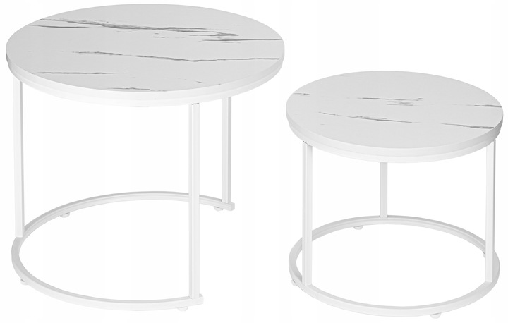 STOLIK KAWOWY OKRĄGŁY 2W1 BIAŁY MARMUR ZESTAW 2 STOLIKÓW KAWOWYCH