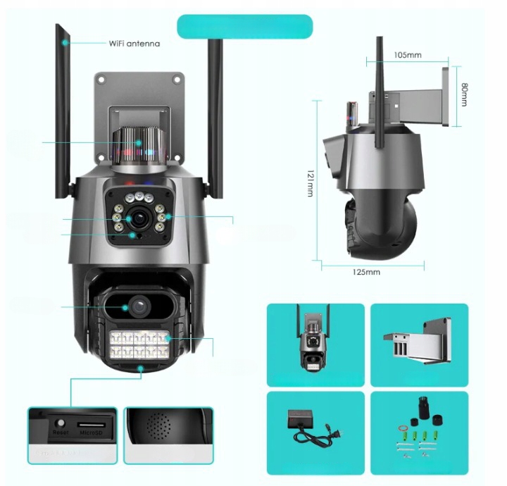 PODWÓJNA KAMERA ZEWNĘTRZNA OBROTOWA ALARM 8MP WIFI 3w1 2 OBIEKTYWY ICSEE