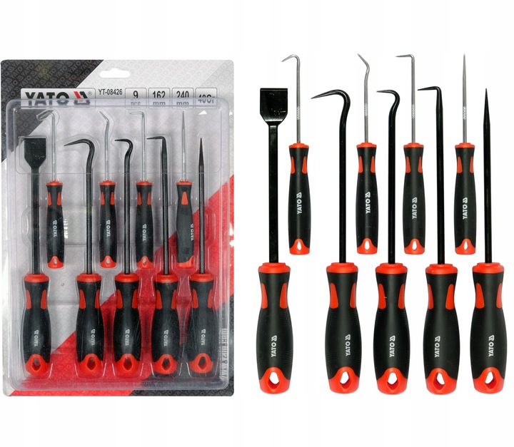 YATO ZESTAW 9 HACZYKÓW Z RĘKOJEŚCIĄ DŁUGICH HAKI