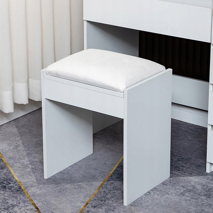 TOALETKA KOSMETYCZNA BIAŁA Reha M z OŚWIETLENIEM Z LUSTREM LED TABORETEM