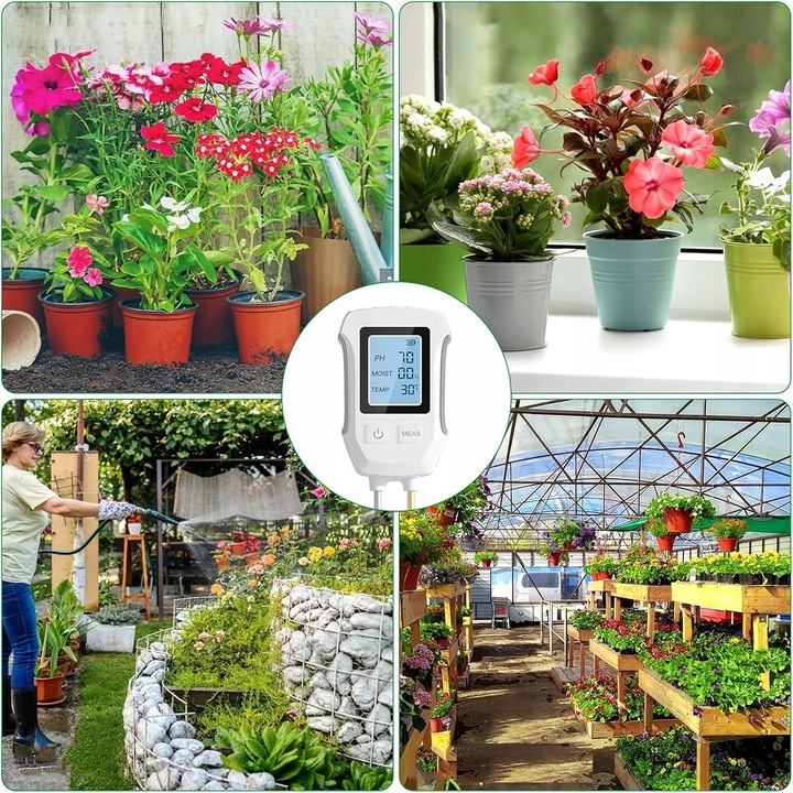 Miernik pH gleby 3w1 tester wilgotności ziemi i podłoża dokładny