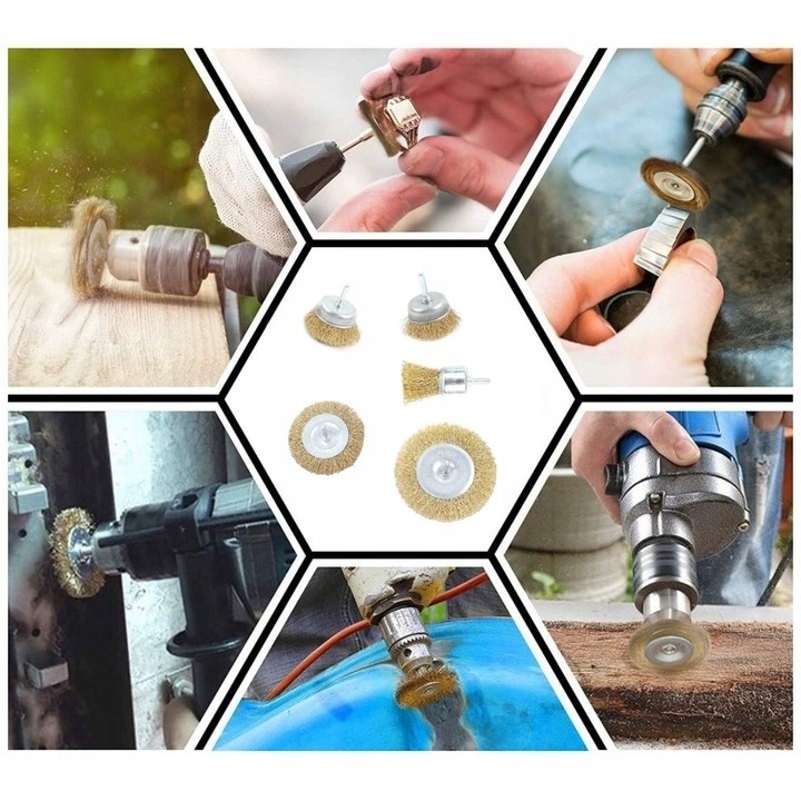 SZCZOTKI DRUCIANE NA WKRĘTARKĘ WIERTARKĘ ZESTAW SZCZOTEK DRUCIANYCH 5SZT