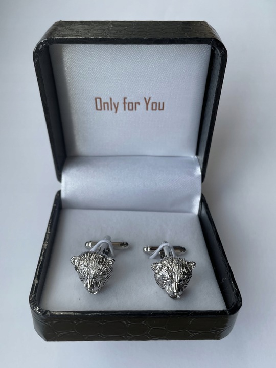 Spinki do mankietów EXC Miś Niedźwiadek Gryzli Głowa Misia w białym Etui