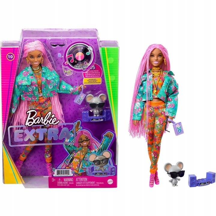 Mattel Barbie Lalka Extra Warkoczyki + Akcesoria