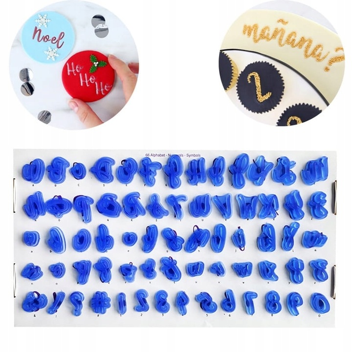 Odcisk Szablon do masy cukrowej Litery Małe i Duże Cyfry Ozdobna Czcionka