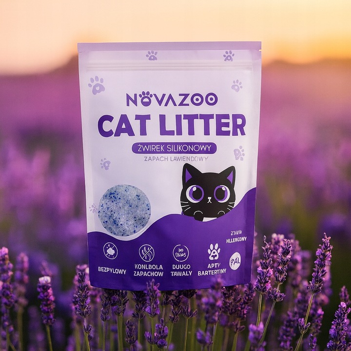 8x ŻWIREK SILIKONOWY LAWENDOWY BEZPYŁOWY PREMIUM DLA KOTA NOVAZOO 3.8L