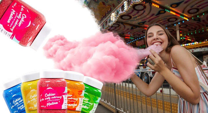 CUKIER KOLOROWY do waty cukrowej 5x400g smakowy MIX gratis 10szt