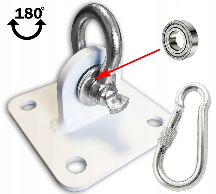 Uchwyt montażowy sufitowy z ŁOŻYSKIEM i szeklą sufitowe hak 180 Biały