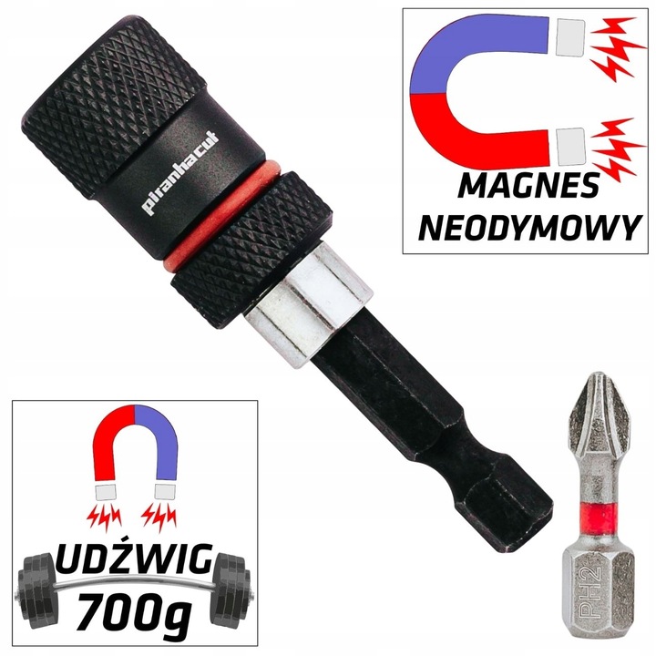 UCHWYT magnetyczny do bitów 1/4 BIT PH2 PZ2 SILNY MOCNO TRZYMA PIRANHACUT