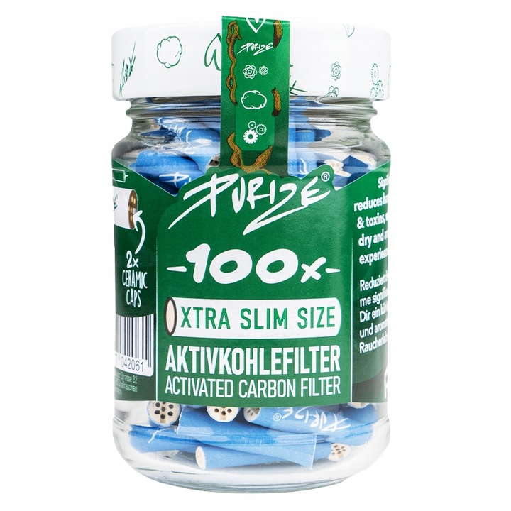 PURIZE Xtra Slim|Aktywne Filtry węglowe|Filterki z węglem aktywnym 100 szt.