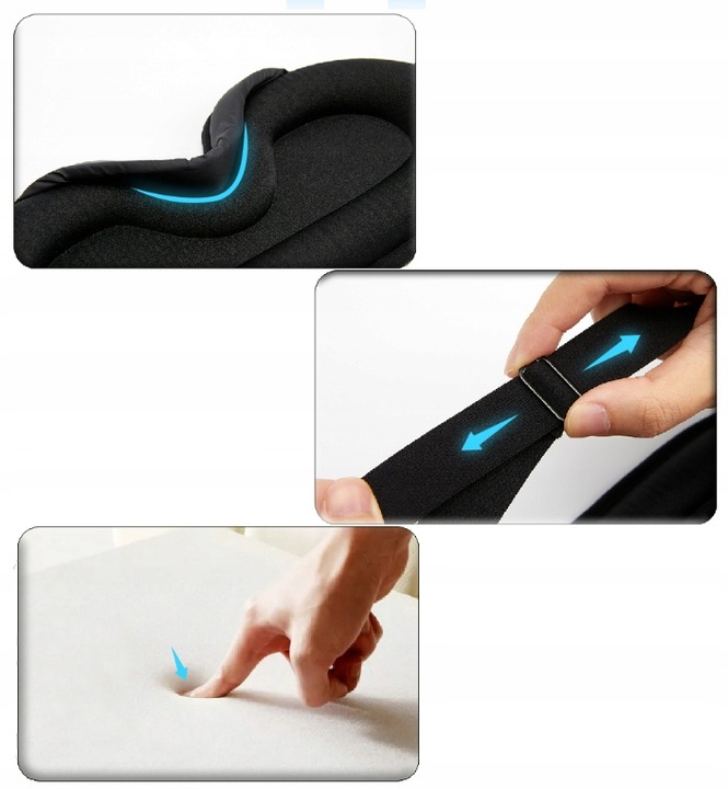 OPASKA NA OCZY DO SPANIA MASKA 3D REGULOWANA CZARNA + ZATYCZKI DO USZU