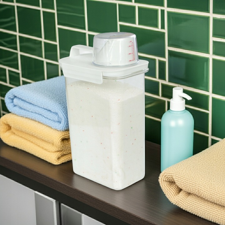 POJEMNIK PUDEŁKO ORGANIZER Z MIARKĄ NA PROSZEK PŁYN DO PRANIA PŁUKANIA