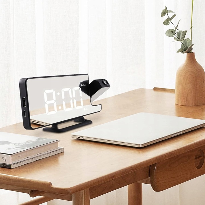 BUDZIK ZEGAR ELEKTRONICZNY GŁOŚNY Z PROJEKTOREM LED STOJĄCY CYFROWY DATA