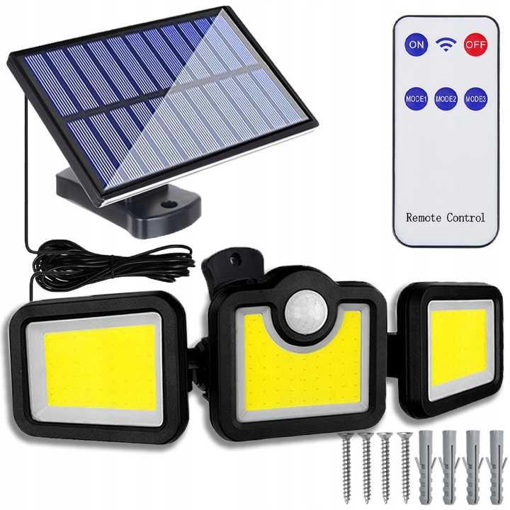MOCNA LAMPA SOLARNA 3w1 LED COB OSOBNY PANEL CZUJNIK RUCHU ZMIERZCHU