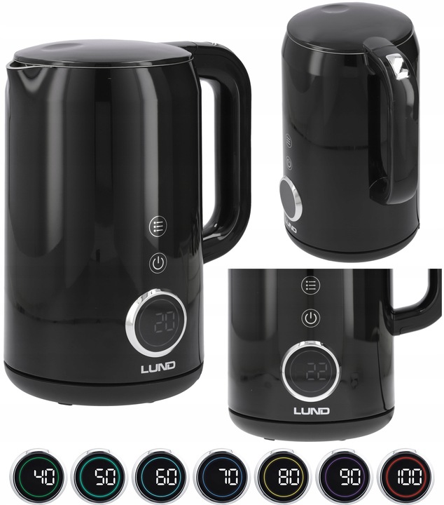 CZAJNIK ELEKTRYCZNY LUND 2200W 1,7L CZARNY Z REGULACJĄ TEMPERATURY