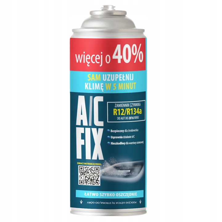 AC FIX Gaz do klimatyzacji R134A DUŻA PUSZKA +40% 626g + Manometr 1994-2016
