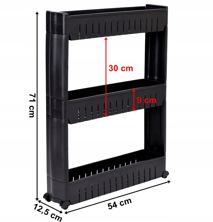 MOBILNA SZAFKA ŁAZIENKOWA KUCHENNA REGAŁ WĄSKI CZARNY NA KÓŁKACH PÓŁKA