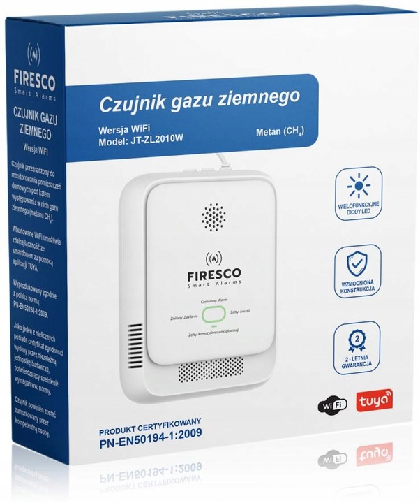 CZUJNIK GAZU ZIEMNEGO LNG METAN Firesco JT-ZL2010W Z MODUŁEM WiFi Tuya
