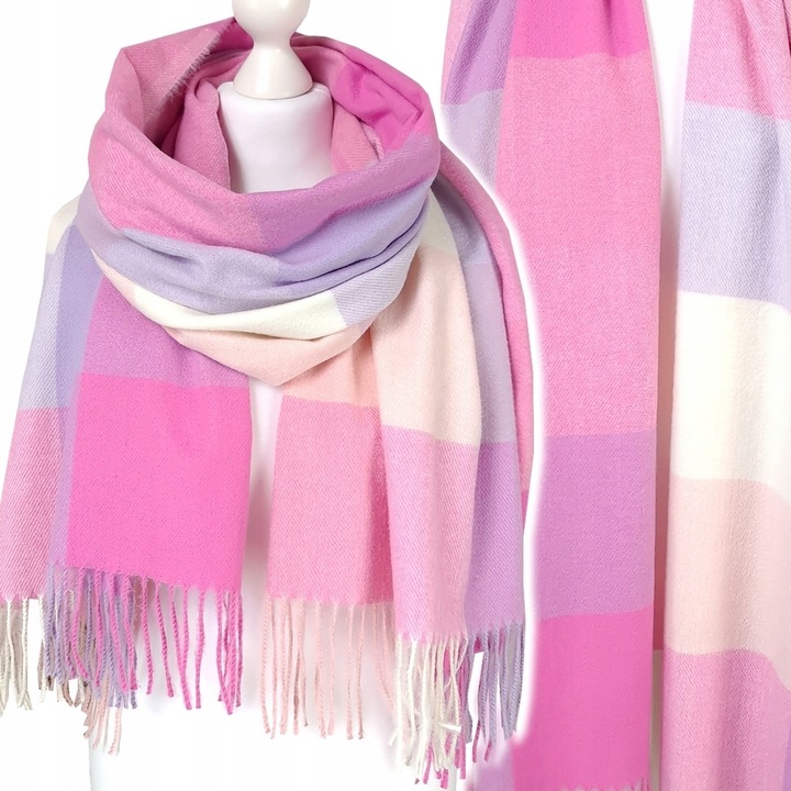 Stylowy CIEPŁY SZAL damski długi DUŻY szalik W MODNĄ KRATĘ JESIENNY,