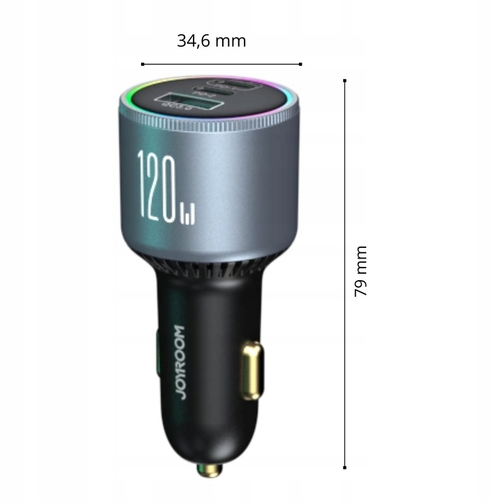 JOYROOM ŁADOWARKA SAMOCHODOWA 120W 2xUSB-C USB-A + KABEL USB-C 100W QC PD