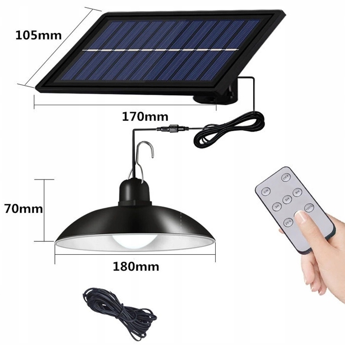LAMPA SOLARNA ŻYRANDOL SUFITOWY LED WISZĄCY Z CZUJNIKIEM ZMIERZCHU + PILOT