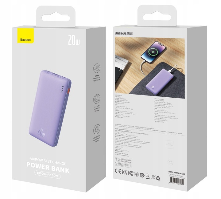 BASEUS POWER BANK Z SZYBKIM ŁADOWANIEM 10000MAH 20W USB-C USB-A BEZPIECZNY