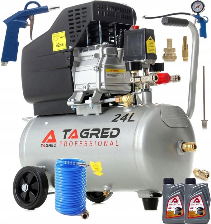 SPRĘŻARKA POWIETRZA KOMPRESOR OLEJOWY 3,4KM 24L + ZESTAW PNEUMATYCZNY