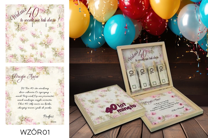 PREZENT NA 40 URODZINY PUDEŁKO Z ŻYCZENIAMI