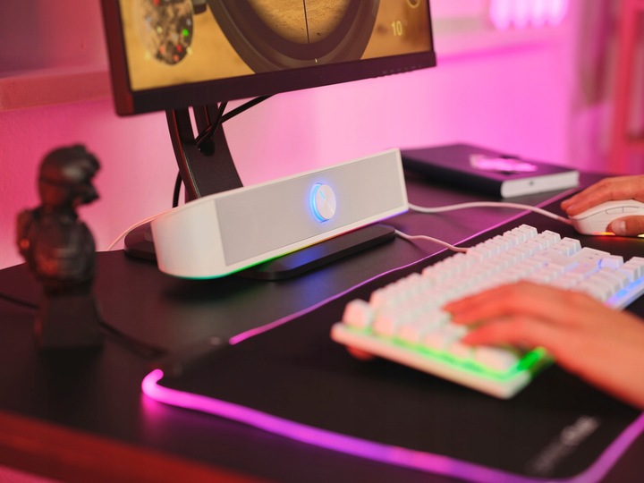 GŁOŚNIK SOUNDBAR KOMPUTEROWY PC 12W RGB LED GAMINGOWY KOMPAKTOWY BIAŁY