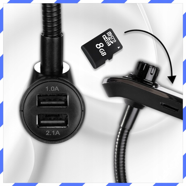 TRANSMITER BLUETOOTH FM SAMOCHODOWY ZESTAW GŁOŚNOMÓWIĄCY NA AUX 2x USB HY68