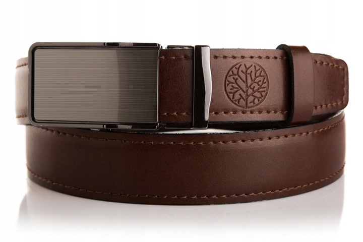 Pasek skórzany męski Betlewski brązowy klamra automat prezent + certyfikat