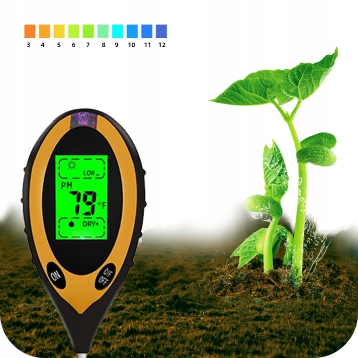 KWASOMIERZ GLEBOWY 4w1 MIERNIK DO GLEBY PH WILGONOŚĆ ZIEMI TESTER OGRODOWY