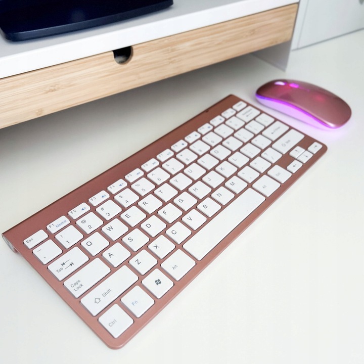 Klawiatura bezprzewodowa rose gold do komputera QWERTY różowa mała bez num