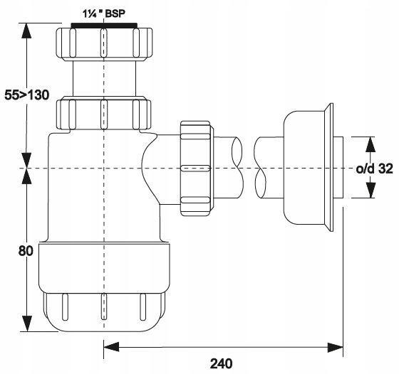 Syfon Umywalkowy Butelkowy Biały Niski Mcalpine