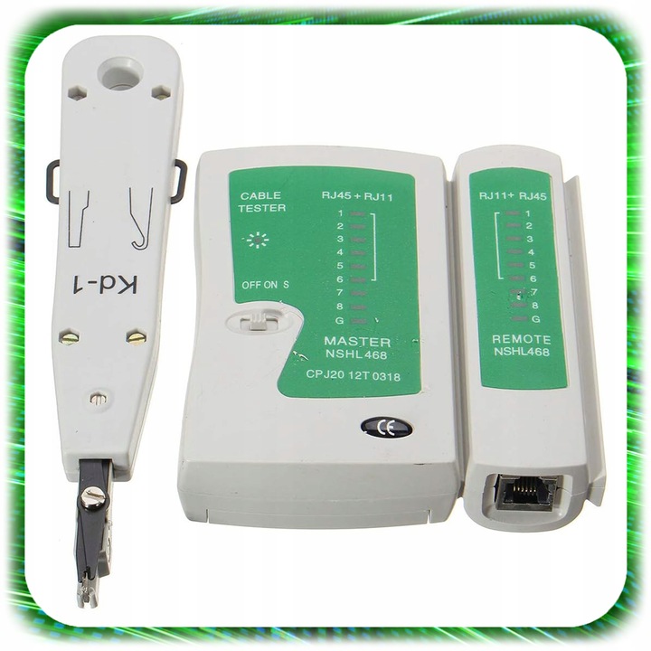 TESTER KABLI SIECIOWYCH RJ45 Przewodów Zaciskarka ZESTAW Sieci LAN ŚCIĄGACZ
