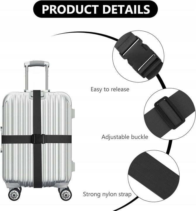 PAS ZABEZPIECZAJĄCY do WALIZKI BAGAŻU CZARNY torby spinający pasy 6szt + za