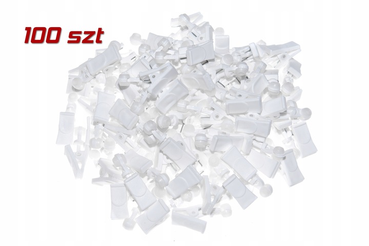 Żabki białe ruchome z rolką na środku do szyny sufitowej 100 szt do firan