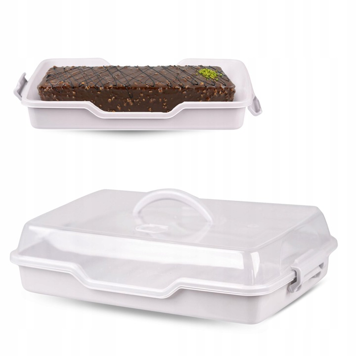 POJEMNIK PLASTIKOWY NA CIASTO WYPIEKI TORT PUDEŁKO Z POKRYWĄ i UCHWYT