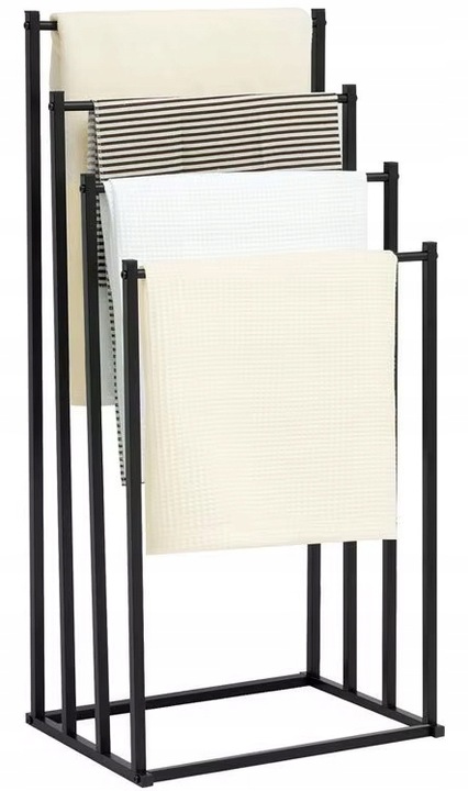 Stojak na Ręczniki Wieszak Łazienkowy Metalowy Stojący 4 Poziomy Czarny