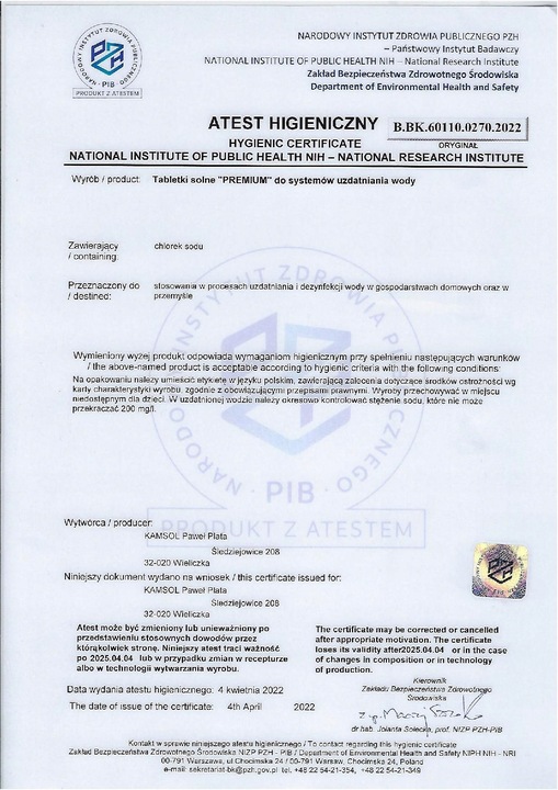 SÓL TABLETKOWANA DO ZMIĘKCZACZY PREMIUM - 20 KG - 99.9 % NaCl !!!