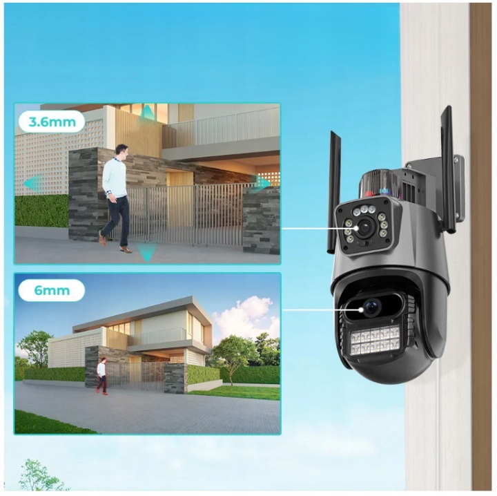 PODWÓJNA KAMERA ZEWNĘTRZNA OBROTOWA ALARM 8MP WIFI 3w1 2 OBIEKTYWY ICSEE