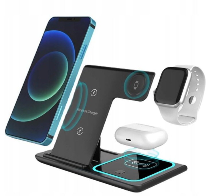 Ładowarka Indukcyjna Stacja Dokująca Apple Iphone AirPods Qi USB 3w1 LED