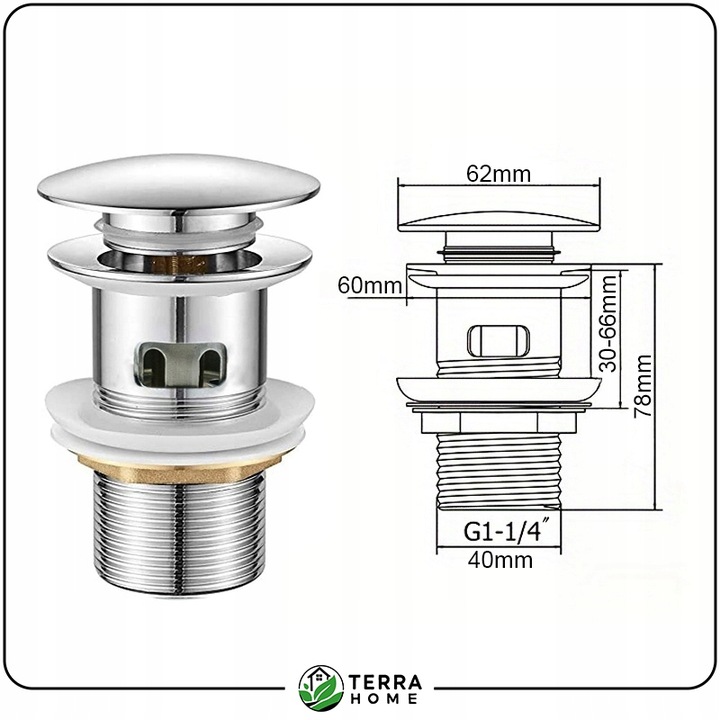 KOREK UMYWALKOWY Z SITKIEM automatyczny z przelewem pełny klik klak
