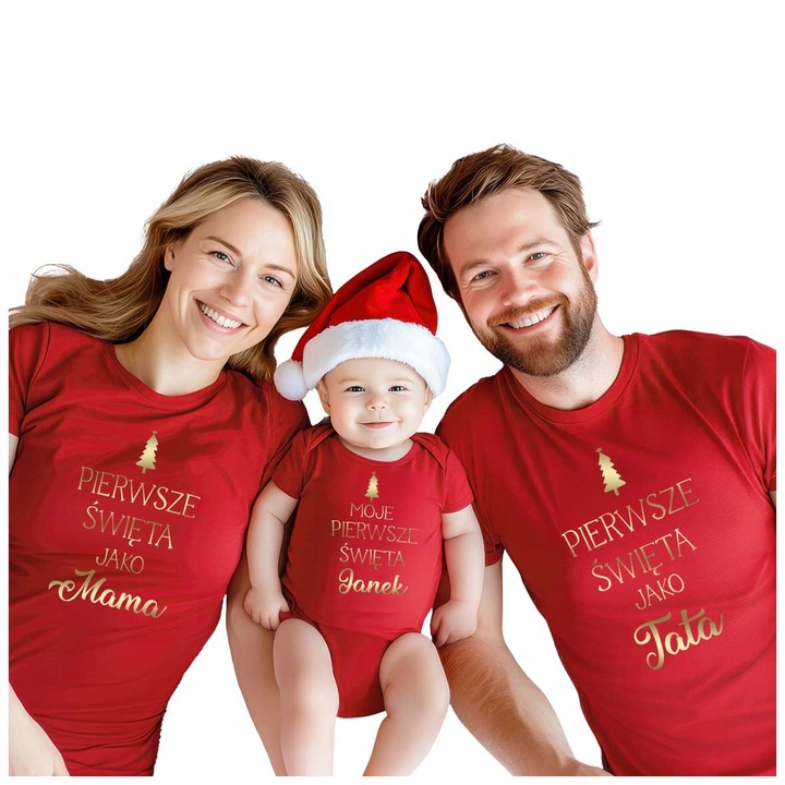 ŚWIĄTECZNE KOSZULKI DLA RODZINY 2+1 PIERWSZE ŚWIĘTA JAKO MAMA TATA