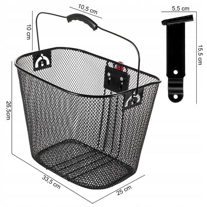 KOSZYK KOSZ METALOWY ROWEROWY NA ROWER PRZEDNI Z UCHWYTEM CLICK CZARNY DUŻY