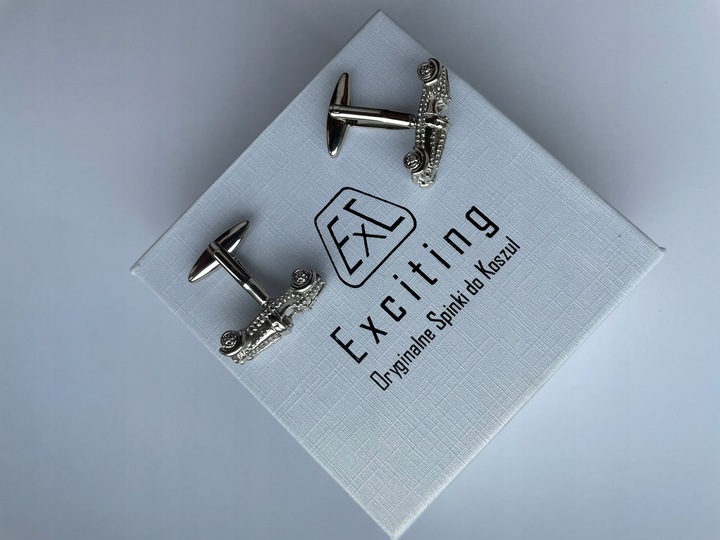 Spinki do mankietów EXC Bolid Wyścigówka Formuła 1 Gokart Srebrna Strzała