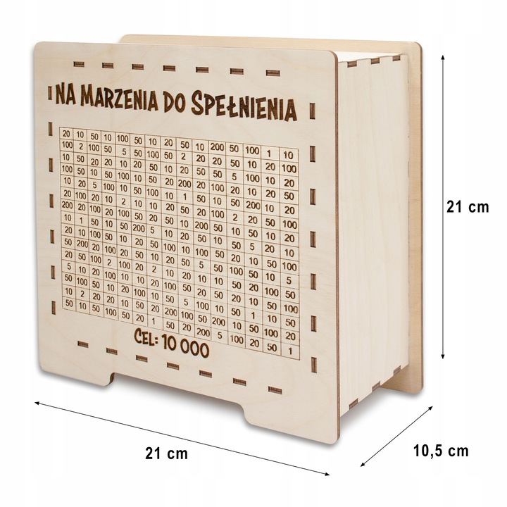 DREWNIANA SKARBONKA WYKREŚLANA PREZENT DOWOLNY NAPIS OSZCZĘDZANIE PIENIĘDZY